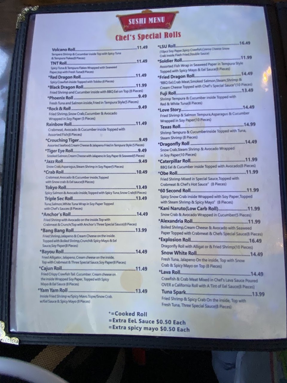 Appetizers and combination plates listed